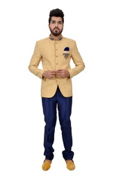 Golden Zari Brocade Silk Nehru Suit