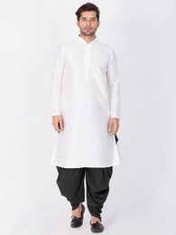 Elegant Look White And Black Cotton Kurta Dhoti Online