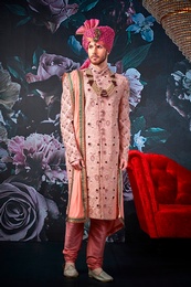Dark Pink Rich Look Wedding Sherwani