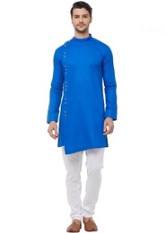 Majesty Royal Blue Cotton Indo Western Sherwani