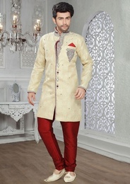 King Look Cream Silk Indo Western Sherwani