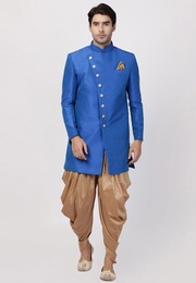 Admiral Blue Silk Indo Western Sherwani With Dhoti Pants