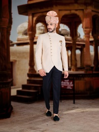 Classy Peach Silk Jodhpuri Suit