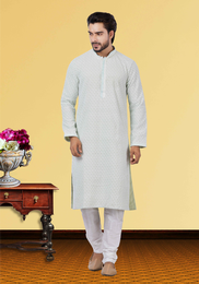 Lucknowi Chikankari Work White Kurta Pajama