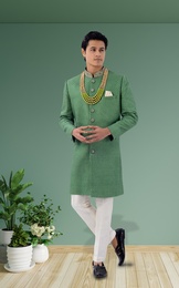 Green Color Heavy Georgette Silk Indo Western Sherwani
