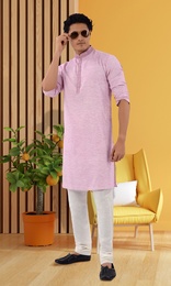 Soft Pink Color Cotton Kurta Pajama For Men