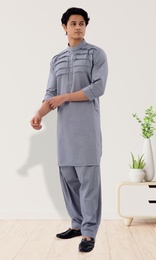Stylish Silver Gray Color Cotton Pathani Suit