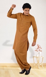 Beautiful Brown Color Cotton Pathani Suit