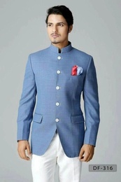 Stylish Sky Blue Color Jodhpuri Suit With Stitch Accents