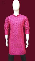 Hot Pink Kurta Set With Tikki Work