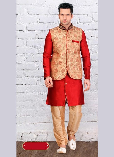 Trendy Look Red Color Indo Western Sherwani
