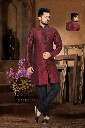 Designer Collection Kalamkari Maroon Color Royal Sherwani