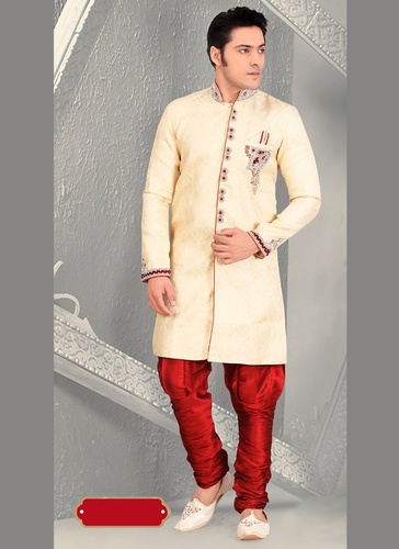 Impressive Look Mens Cream Color Royal Sherwani