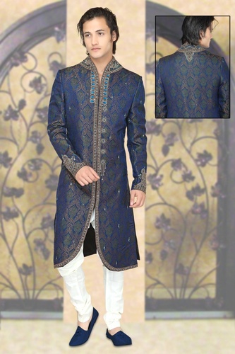 V Neck Designer Royal Blue Color Royal Sherwani