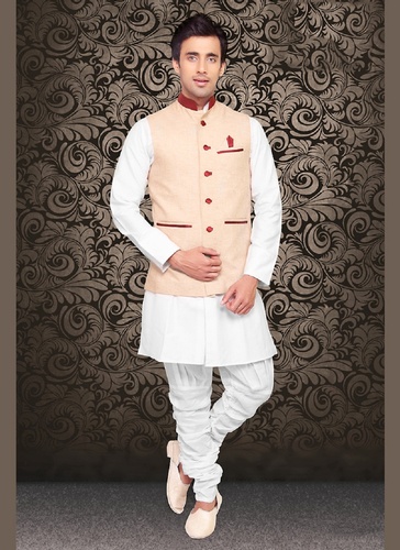 Dynamism Beige Color Linen Nehru Jacket