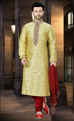 Latest Ethnic Yellow Kurta Payjama For Men