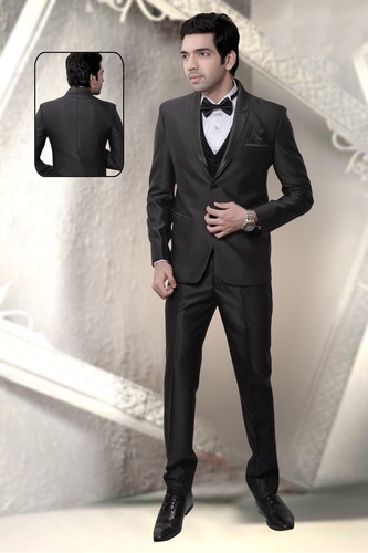 Black Color Slim Notch Lapel Wedding Reception Suit