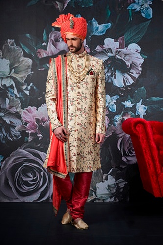 Luxurious Look Beige Wedding Sherwani