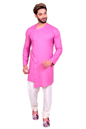 Asymmetrical Pink Cotton Indo Western Sherwani