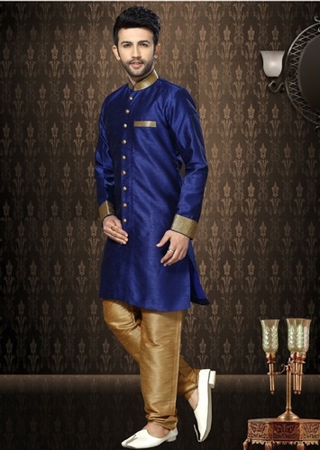 Rich Royal Blue Silk Indo Western Sherwani