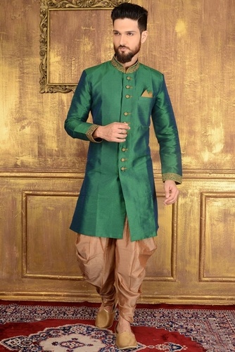 Elegant 2 Tone Green Silk Indo Western Sherwani