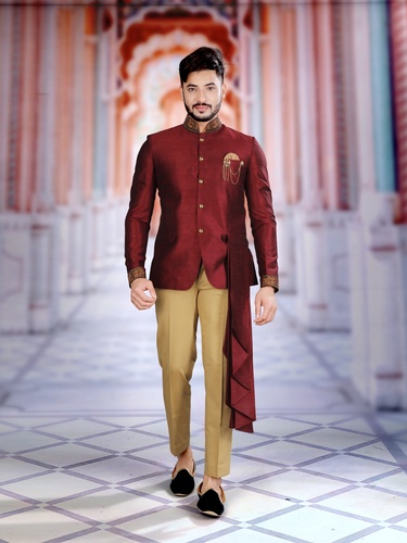 Designer Maroon Silk Jodhpuri Suit