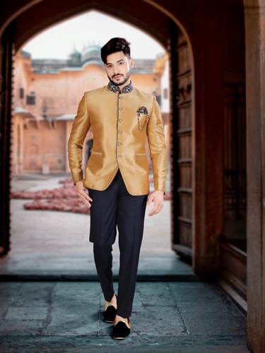 Men Golden Suits Designer Wedding Dinner Party Wear Suits