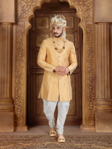 Elegant Golden Silk Indo Western Sherwani