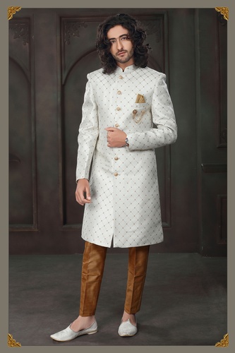 White Color Imported Fabric Indo Western Sherwani