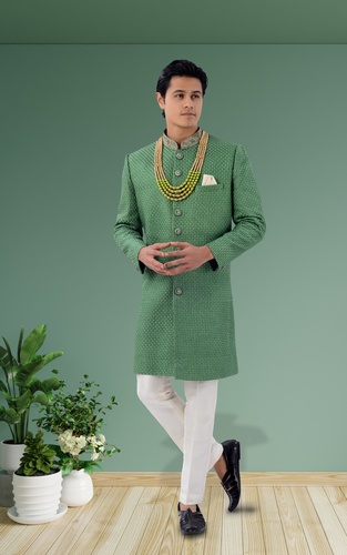 Green Color Heavy Georgette Silk Indo Western Sherwani