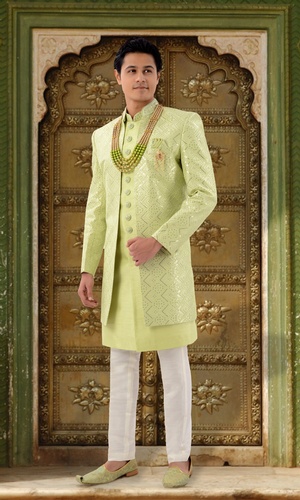 Latest Green Color Jacket Style Sherwani
