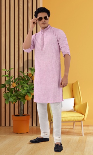 Soft Pink Color Cotton Kurta Pajama For Men