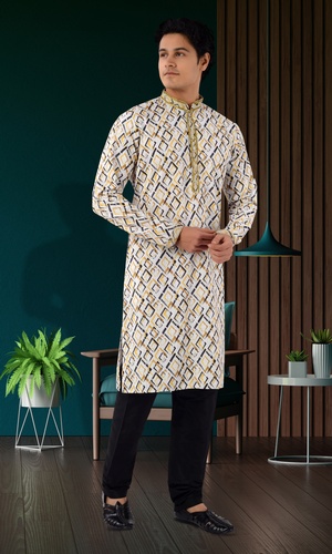 Multicolor Cotton Silk Fabric Kurta With Thread Pattern Work