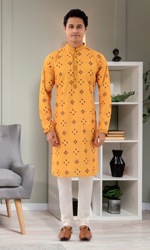 Ideal Haldi Ceremony Yellow Kurta Pajama In Cotton Silk Fabric