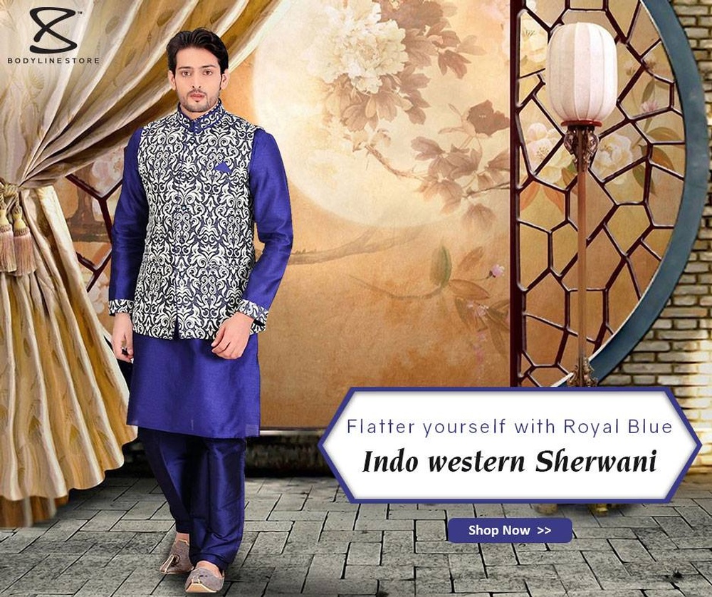 Royal Traditional Pathan Wear Long Knee Length Indowestern Marriage Sherwani