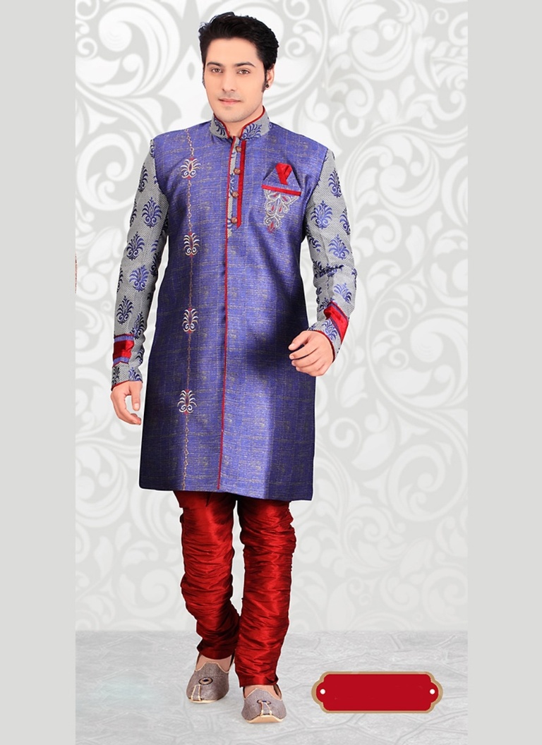 Classical Blue Color Indo Western Sherwani