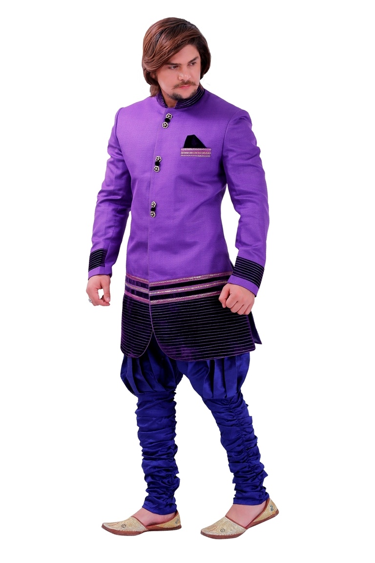 Graceful Purple Color Indo Western Sherwani