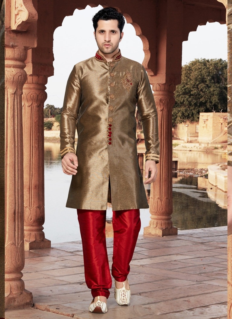 Beauteous Brown Color Indo Western Sherwani