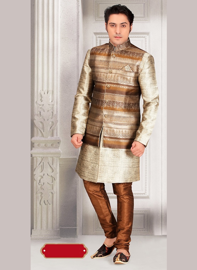 12Attractive Beige Color Indo Western Sherwani-1234