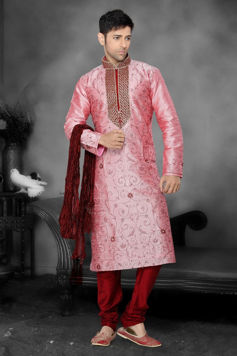 Pink Color Wedding Kurta Payjama