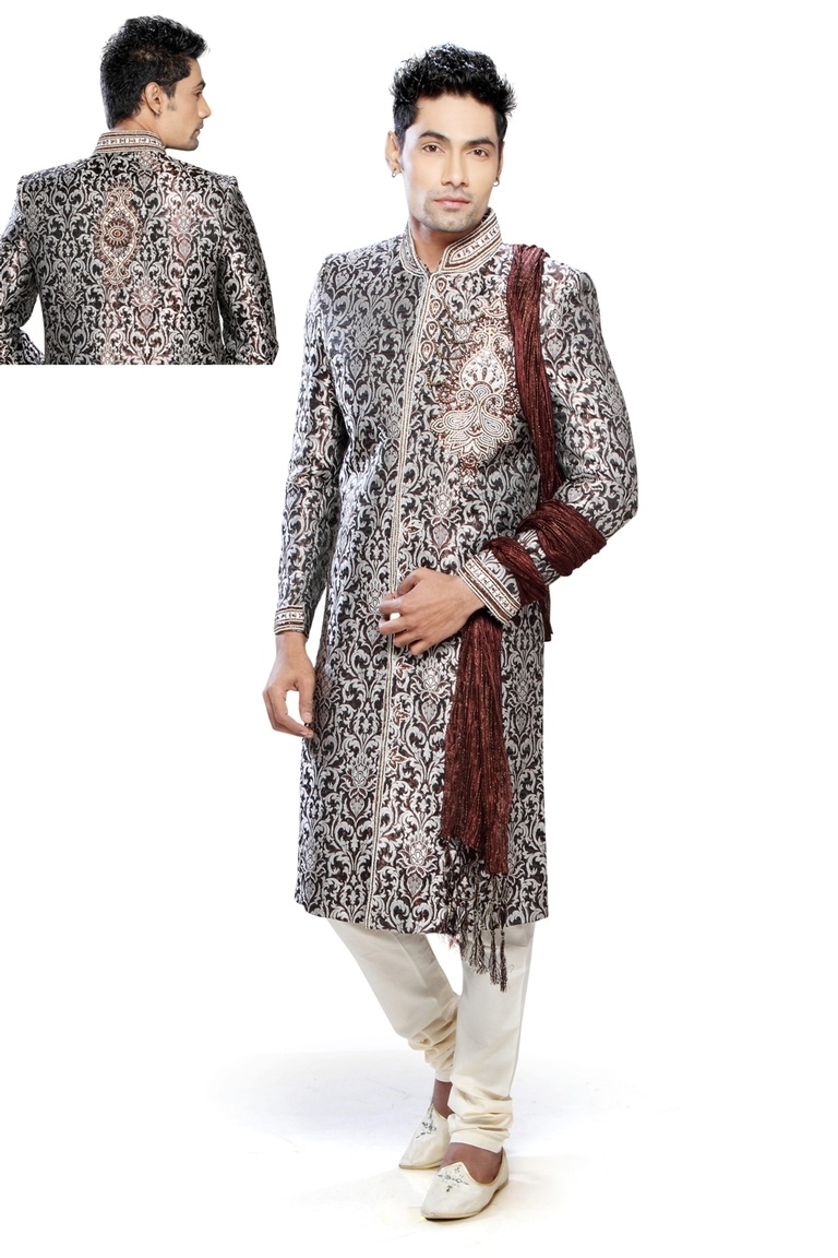 Astonishing White Brown Color Festive Royal Sherwani For Men