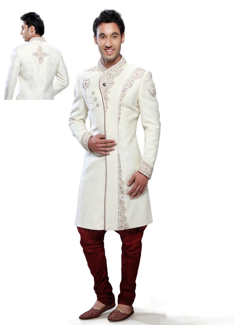 Mens Trendsetting White Color Royal Sherwani