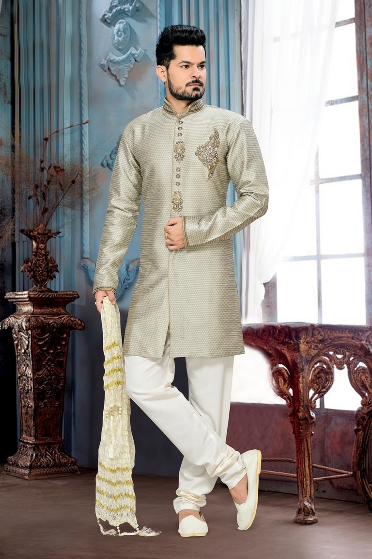 Dashing Mens Royal Sherwani In Grey Color
