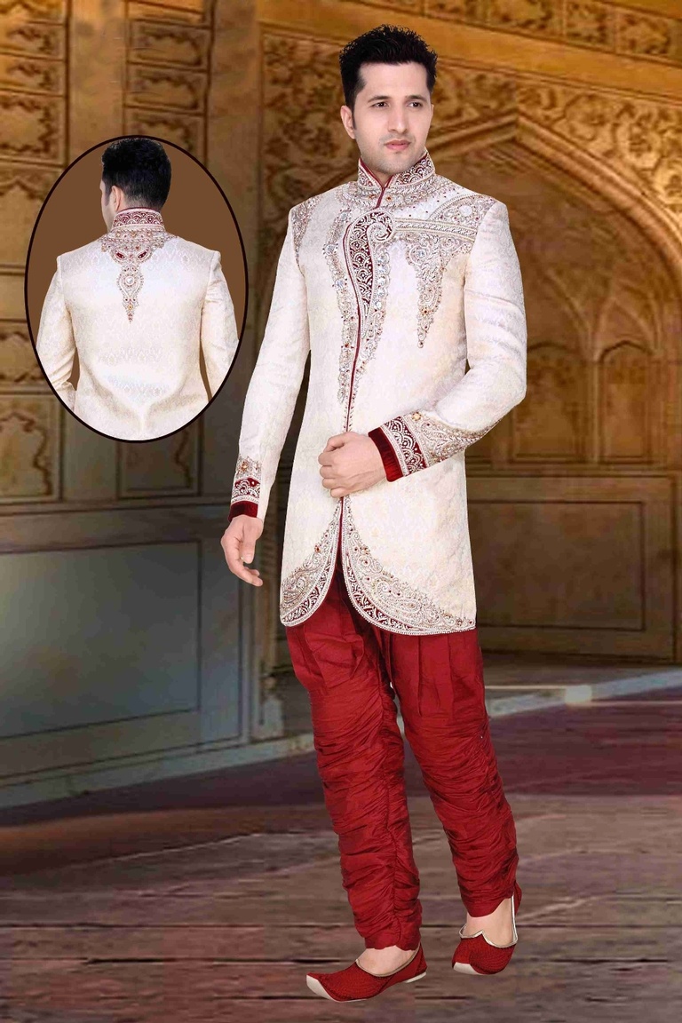 Mens Glamourous White Color Wedding Royal Sherwani