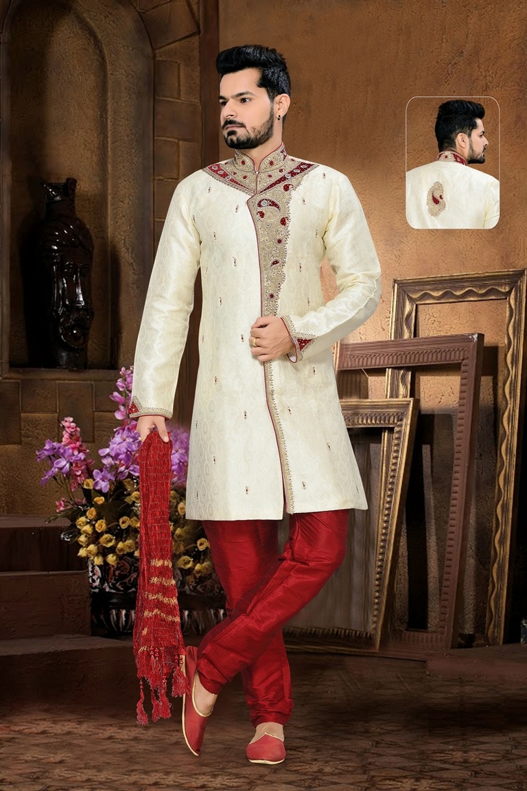 Vivid Cream Color Royal Sherwani For Men