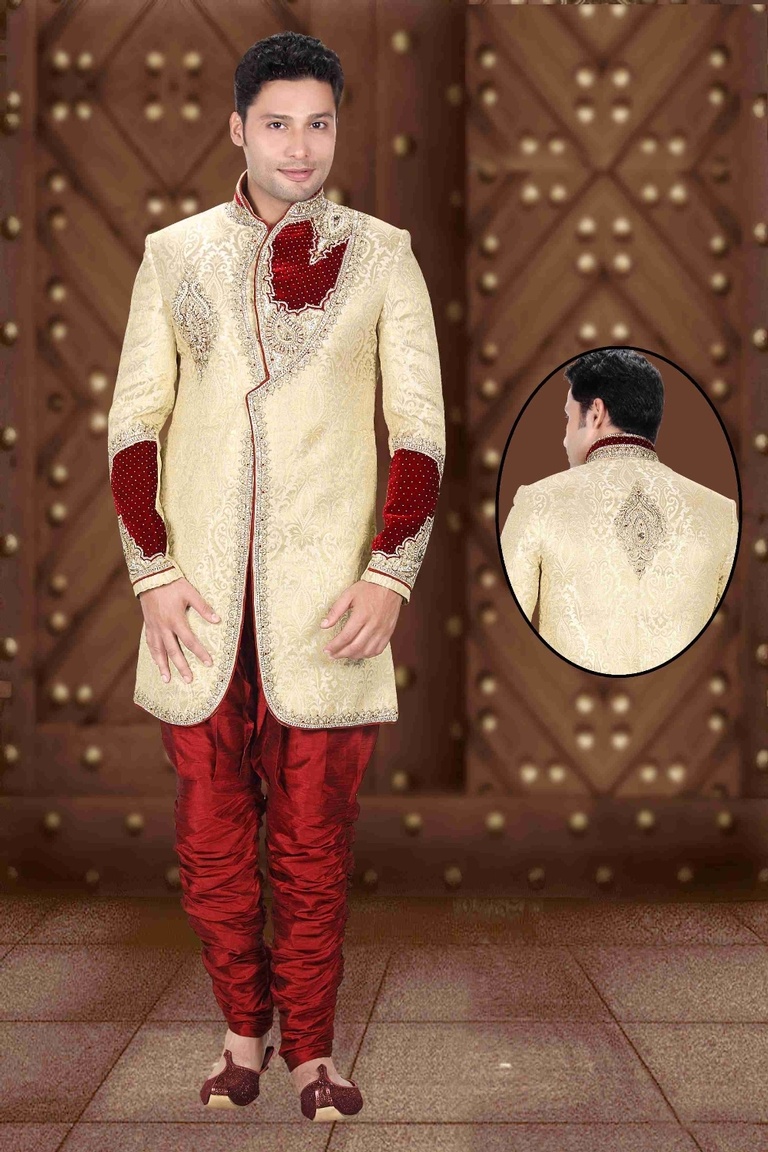 Mythical Fawn Ethnic Look Cream Color Royal Sherwani