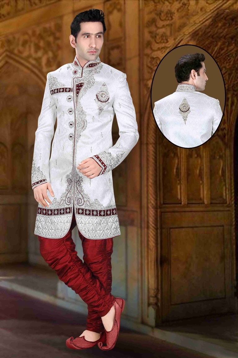 Complete Ethnic Look White Color Royal Sherwani For Men
