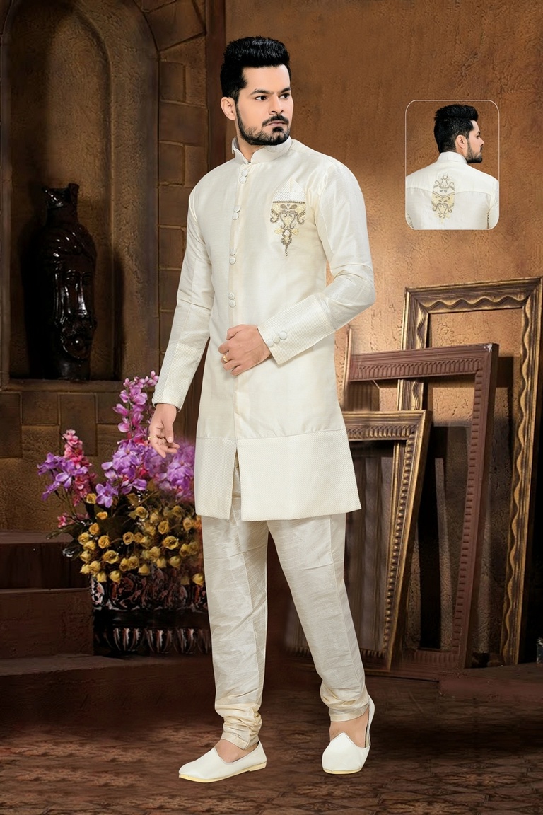 Extravagant White Color Royal Sherwani For Navratri