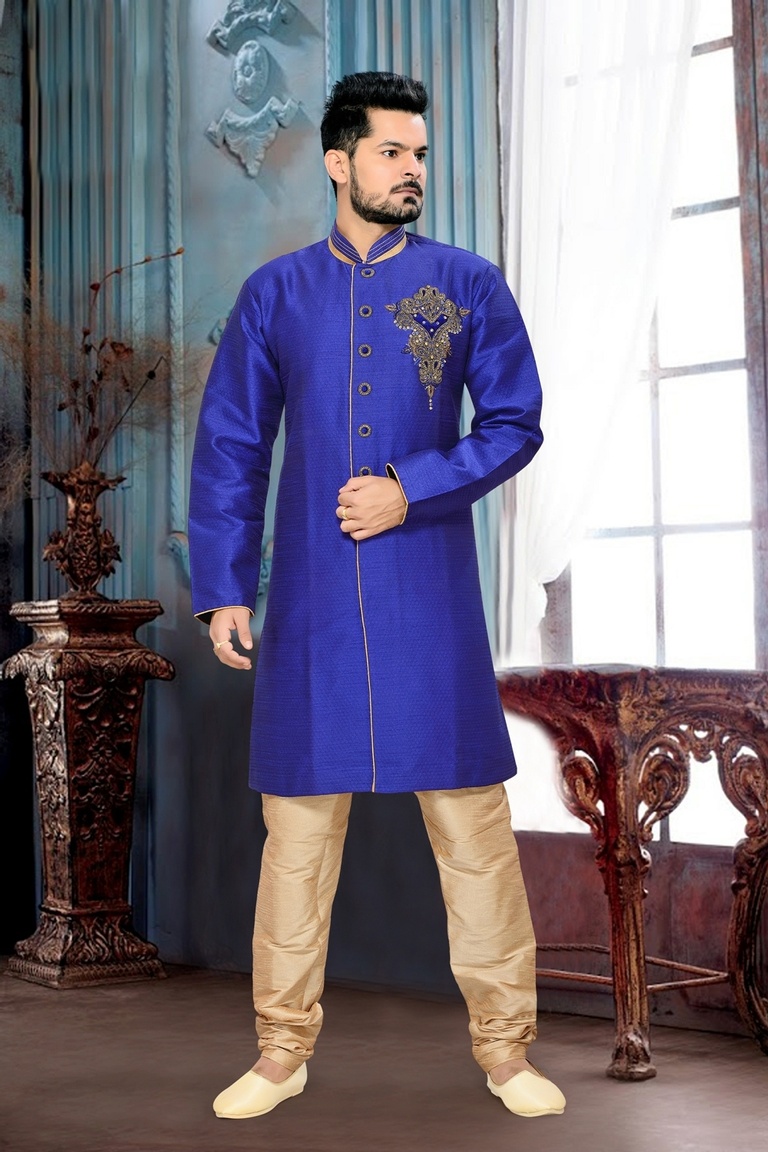 Trend New Fashionable Mensroyal Rich Blue Royal Sherwani