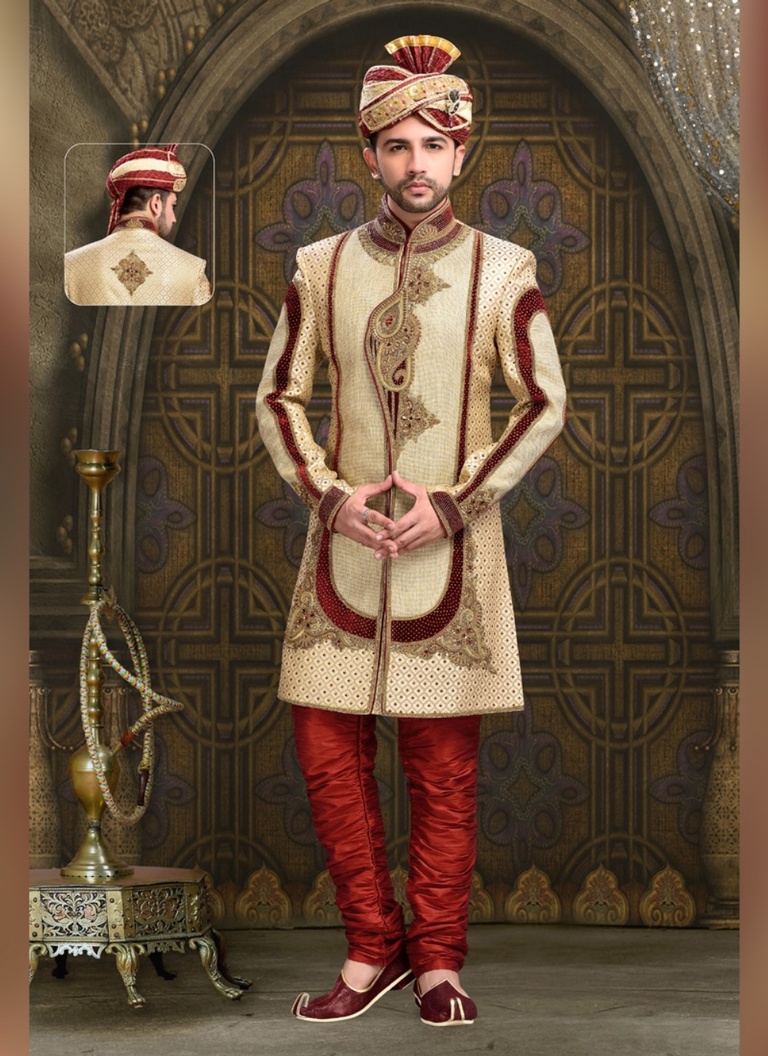 Trendy Traditional Look Mens Brown Royal Sherwani